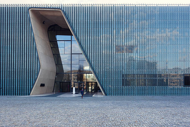 Warsaw, Poland - April 6, 2015: Entrance to POLIN, Museum of the History of Polish Jews in Warsaw, Poland. The museum opened in 2013 and its core exhibition occupies more than 4 000 square metres.