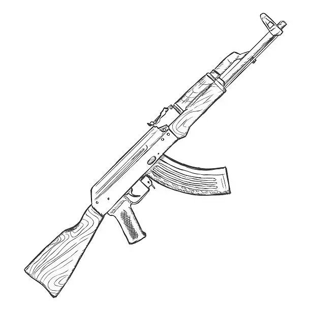 Vector illustration of Vector Sketch AK-47 Machinegun