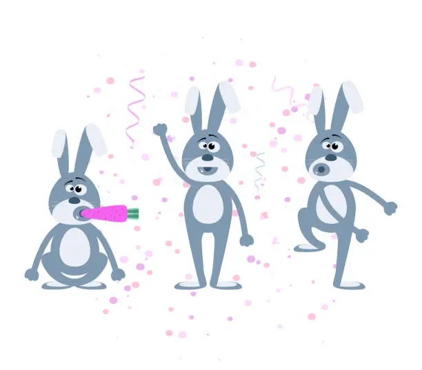 Vector illustration of Cartoon character illustration gray hare, rabbit