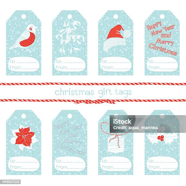 Collection Of Cute Christmas Gift Tags Stock Illustration - Download Image Now - 2015, Bird, Blue