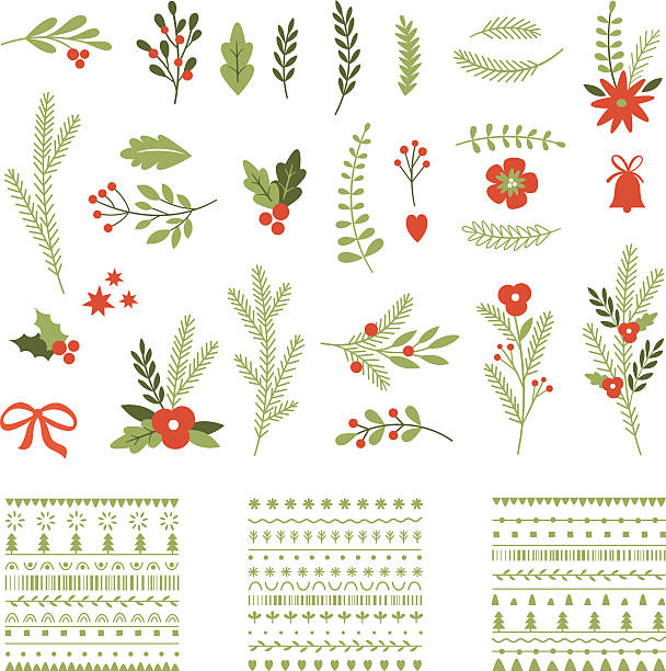 Set of Christmas graphic elements and ornaments vector art illustration