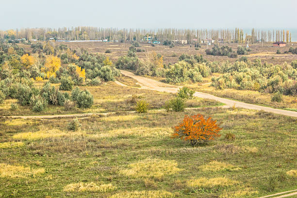 istock Picturesque view from the hill in autumn day 493030432