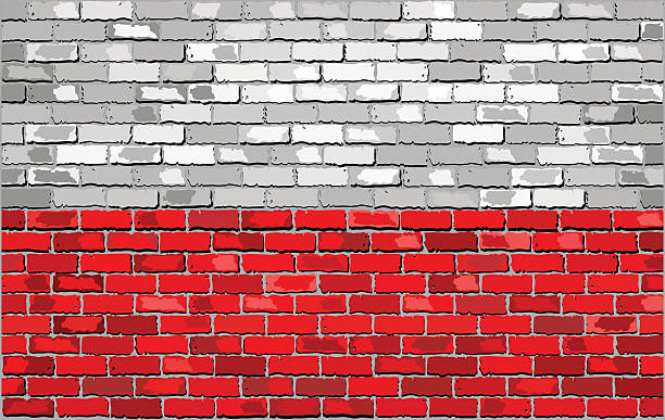 ilustraciones, imágenes clip art, dibujos animados e iconos de stock de bandera de grunge de polonia en una pared de ladrillos - retaining wall fortified wall surrounding wall stone wall