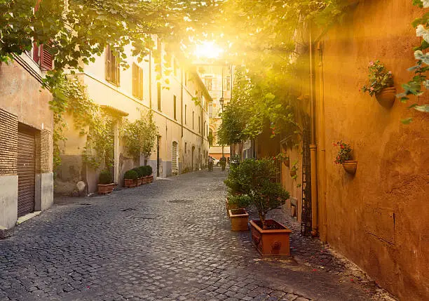 Old street in Trastevere in Rome, Italy