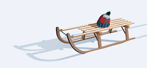 ilustraciones, imágenes clip art, dibujos animados e iconos de stock de sled y sombrero de madera en la nieve - tobogganing vector winter snow