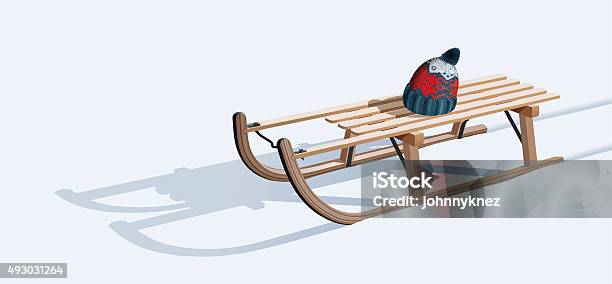 Wooden Sled And Hat On Snow Stock Illustration - Download Image Now - Sled, Sledding, Vector