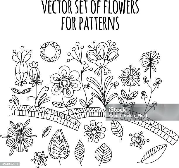 Vector Set Of Doodle Flowers Stock Illustration - Download Image Now - 2015, Abstract, Art