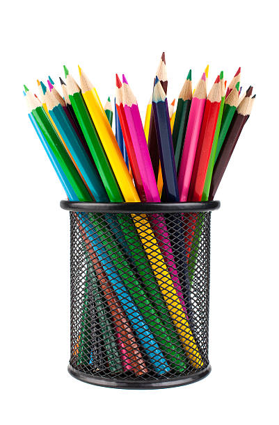istock Various color pencils in black office cup 493033130