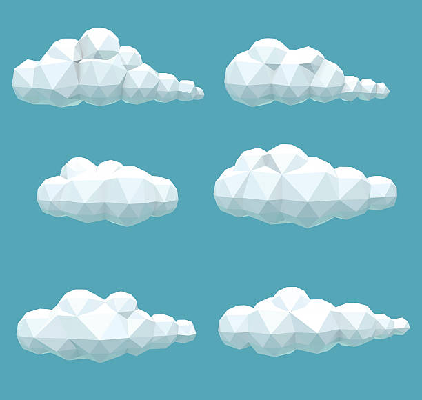 Set polygonal volumetric clouds vector set of volumetric low poly clouds low poly modelling stock illustrations