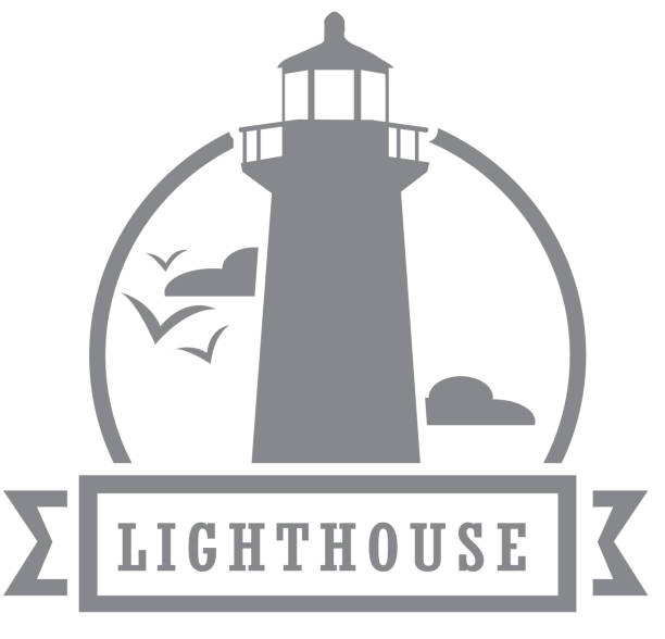 ilustrações, clipart, desenhos animados e ícones de farol em preto e branco royalty free ícone de escudo ou crachá em branco - lighthouse