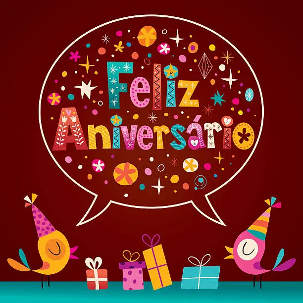 Vector illustration of Feliz Aniversario Portuguese Happy Birthday card