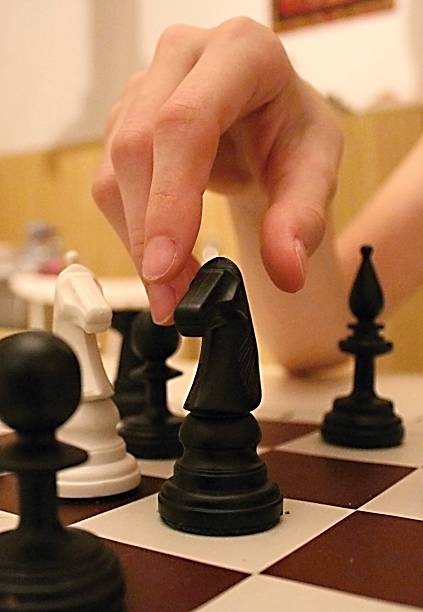 istock The chess player move black horse. 493054122