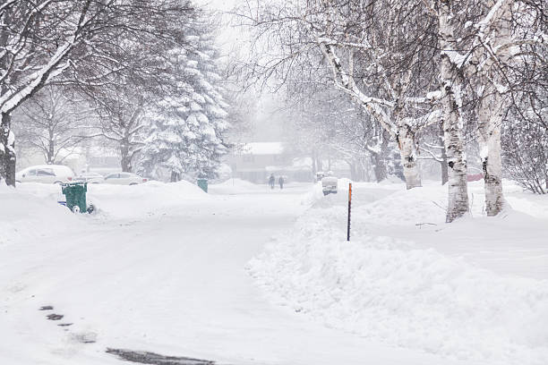 istock Two People Walking on Street in Winter Snow Blizzard 493055642