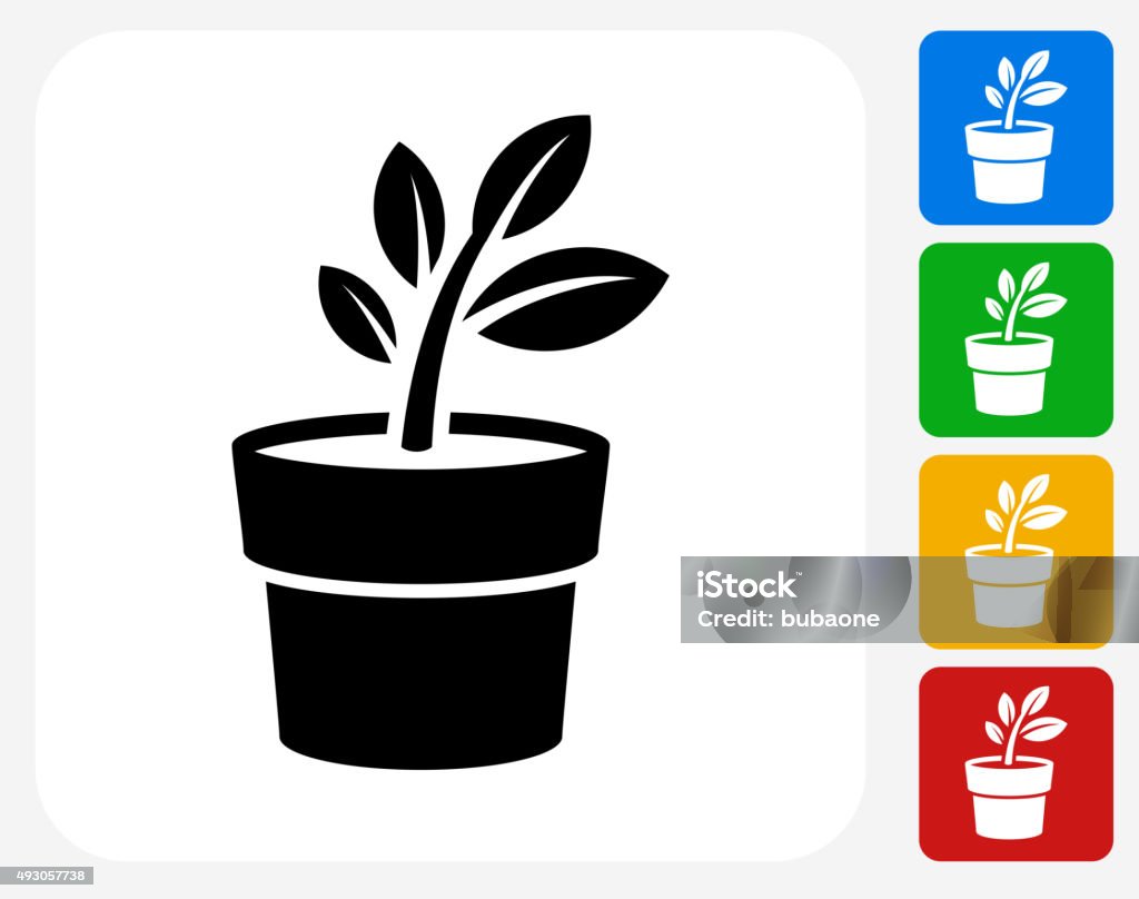 Plants Icon Flat Graphic Design Plants Icon. This 100% royalty free vector illustration features the main icon pictured in black inside a white square. The alternative color options in blue, green, yellow and red are on the right of the icon and are arranged in a vertical column. Flower Pot stock vector