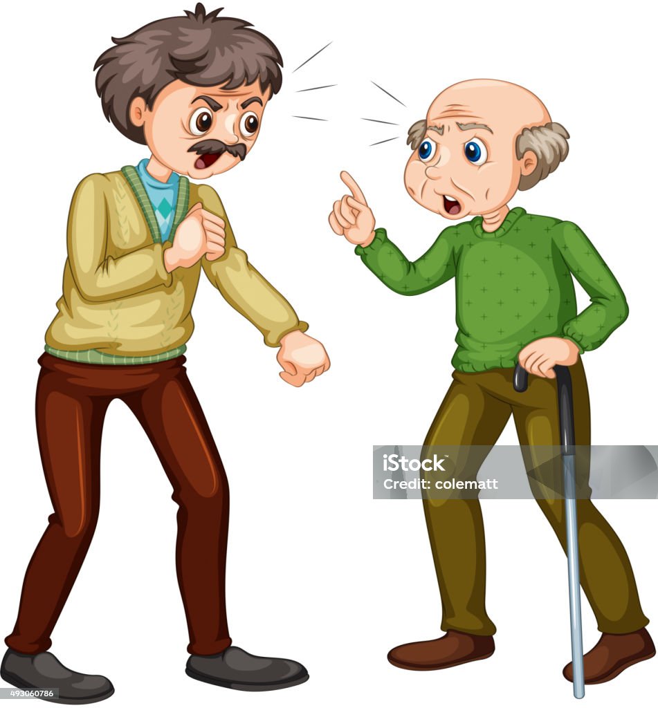 Two Rural Old Men Rivals Fighting Two Old Men Fighting Stock Illustration - Download Image Now - Arguing ...