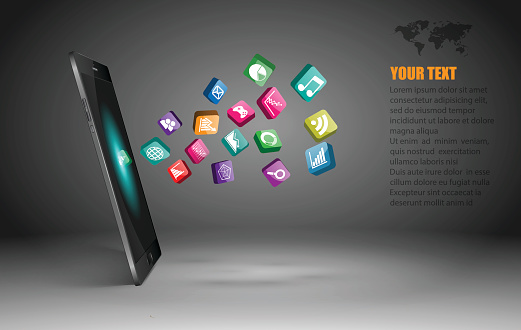 Touchscreen Smartphone with Application Icons,vector