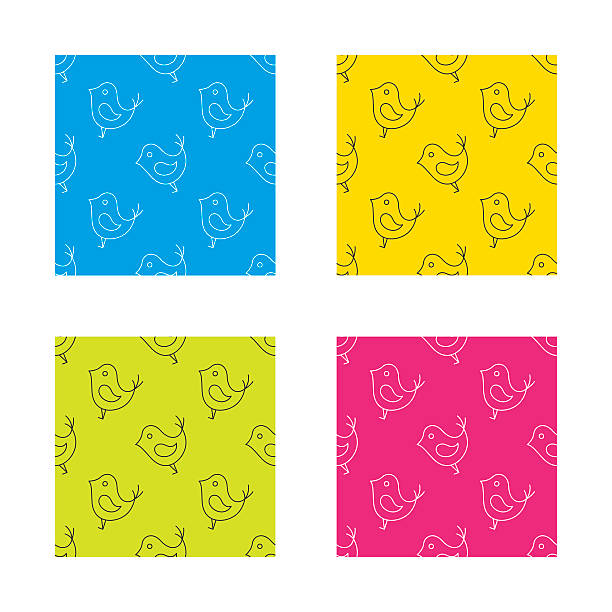 Bird with beak icon. Social media concept sign. Bird with beak icon. Social media concept sign. Short messages in twitter concept symbol. Textures with icon. Seamless patterns set. Vector retweet icon illustrations stock illustrations