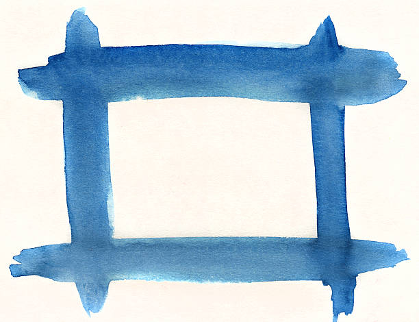 istock Grungy blue handpainted watercolor frame on white background 493064332