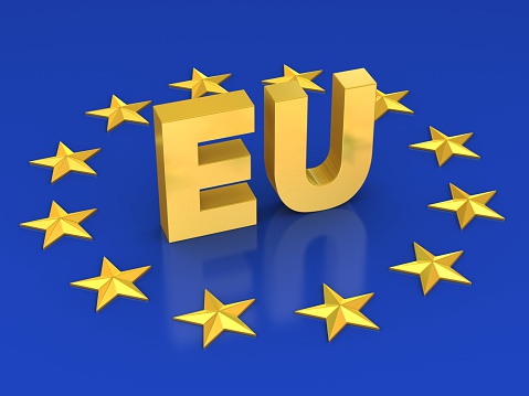 european union 3d illustration - EU with golden stars