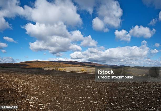 Foto de Outono Vista Panorâmica Das Montanhas e mais fotos de stock de Agricultura - Agricultura, Amarelo, Azul