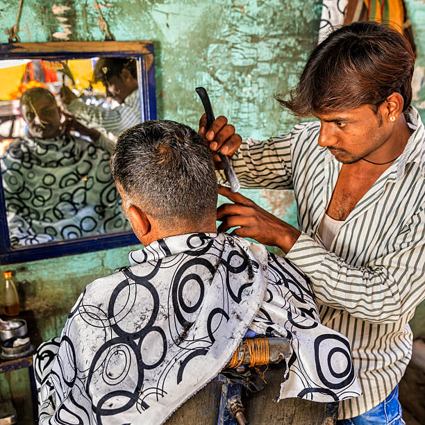 Hairdresser Shaving A Man On The Streets Of Jaipur Rajasthan Stock Photo -  Download Image Now - iStock