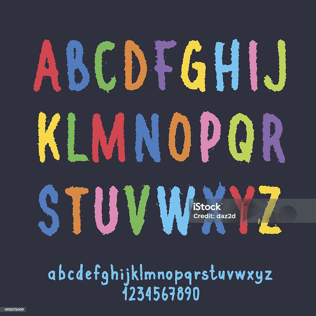 Multicolore di lettere e numeri con bordo incompleta - arte vettoriale royalty-free di Carattere tipografico