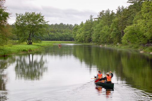 People Canoeing in a Park on a Cloudy Day, Nova Scotia, Canada