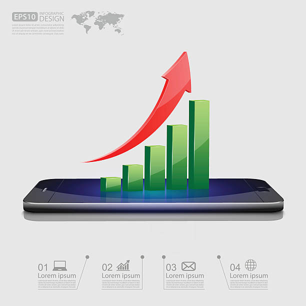 smartphone z graph.vector biznesowe - computer graphic number achievement analyzing stock illustrations