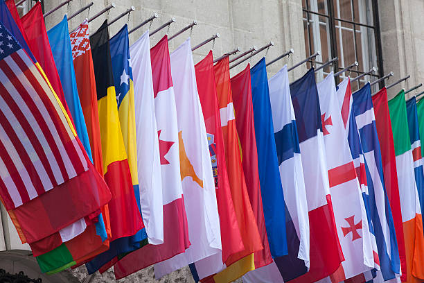 istock International Flags blowing in the wind 493083736