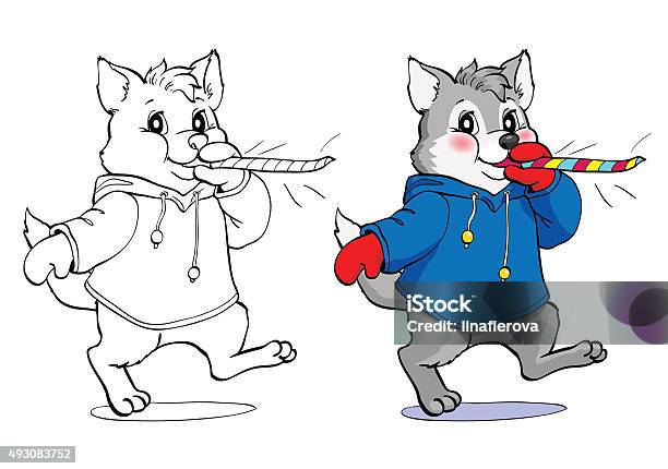 Coloring Book Or Page Cartoon Wolf Kid Stock Illustration - Download Image Now - Wolf Cub, 2015, Animal