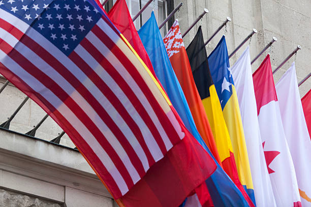 istock International Flags blowing in the wind 493084860