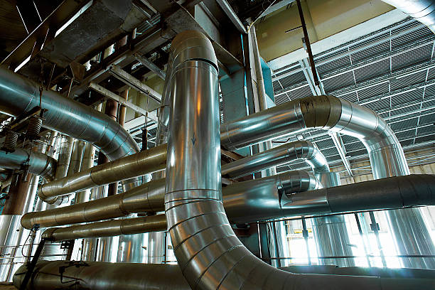 istock Industrial zone, Steel pipelines in blue tones 493086526