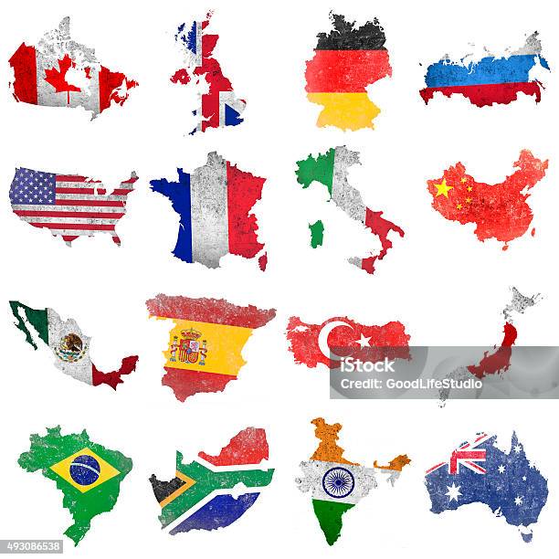 Selection Of World Flags Stock Illustration - Download Image Now - Map, Flag, Japan