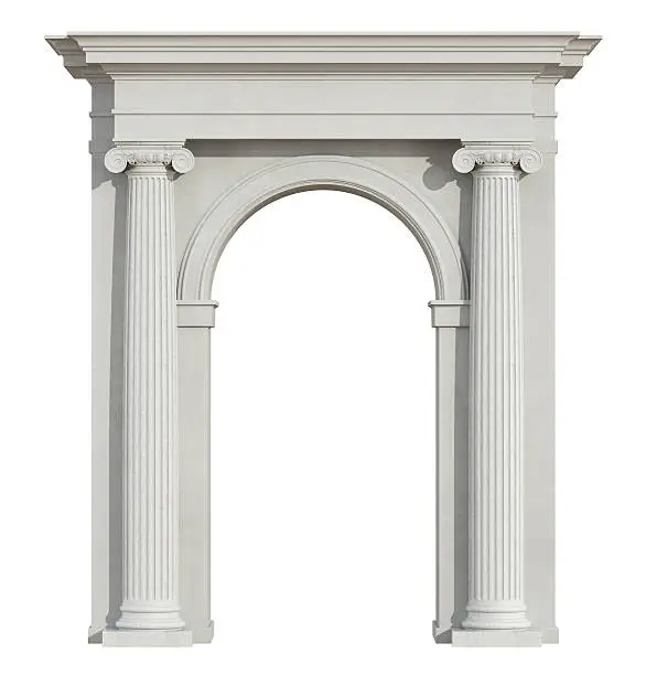 Front view of a classic arch with ionic column isolated on white - 3D Rendering
