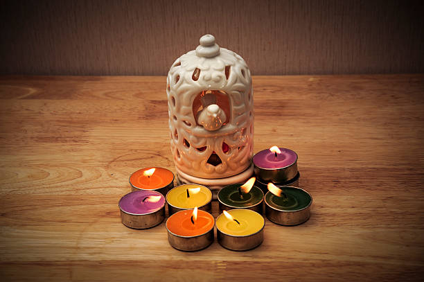 istock Aromatherapy lamp  and wood desk, Spa concept,Still life 493087958