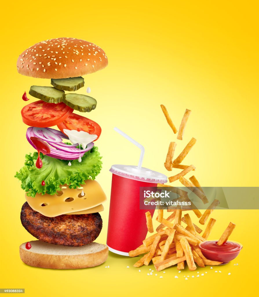 Thành Phần Bay Của Hamburger Khoai Tây Chiên Sốt Cà Chua Và Pap ...