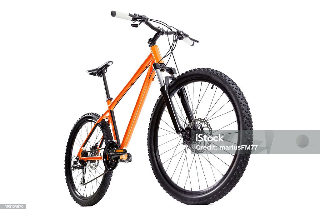 Orange Mountain Bicycle isolated mountain bike on white background Mountain Bike Stock Photo