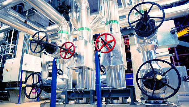 istock Industrial zone, Steel pipelines, valves and cables 493105824