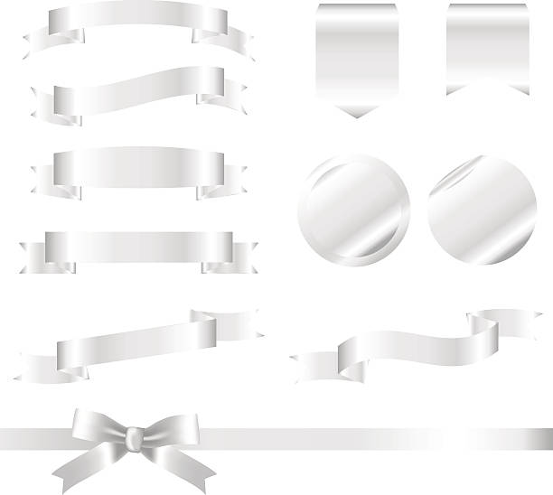 シルバーのリボンで分離の白い背景を設定します。tm - textile in a row painted image white点のイラスト素材／クリップアート素材／マンガ素材／アイコン素材
