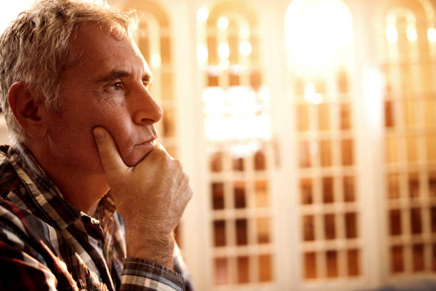 istock Close up of a mature man thinking. 493112212
