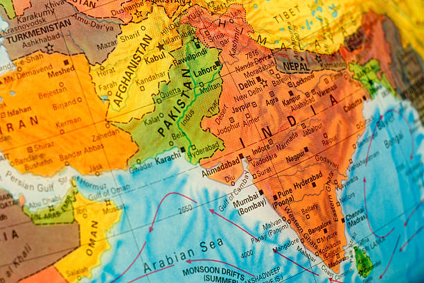 map of India map  of India.Selective focus on Delhi. Backlit lighting pakistan photos stock pictures, royalty-free photos & images