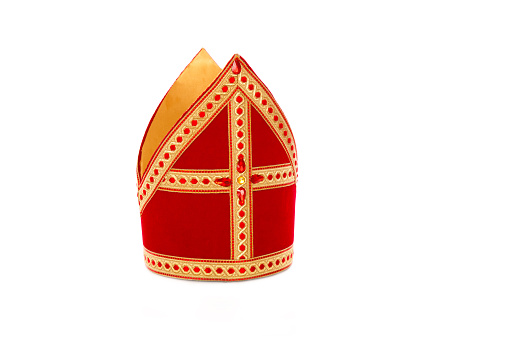 Mitre or mijter of Sinterklaas. Isolated on white backgroud. Part of a dutch santa tradition