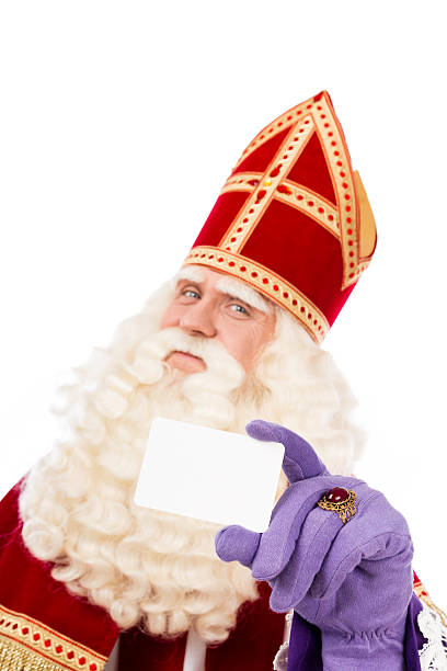 istock Sinterklaas  with business card on white background 493115032
