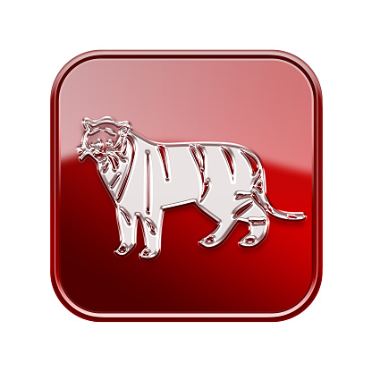 Tiger Zodiac icon red, isolated on white background.