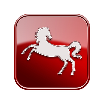 Horse Zodiac icon red, isolated on white background.
