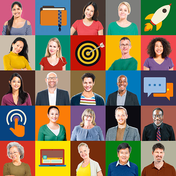 istock Multiethnic People Colorful Smiling Portrait Technology Concept 493119422