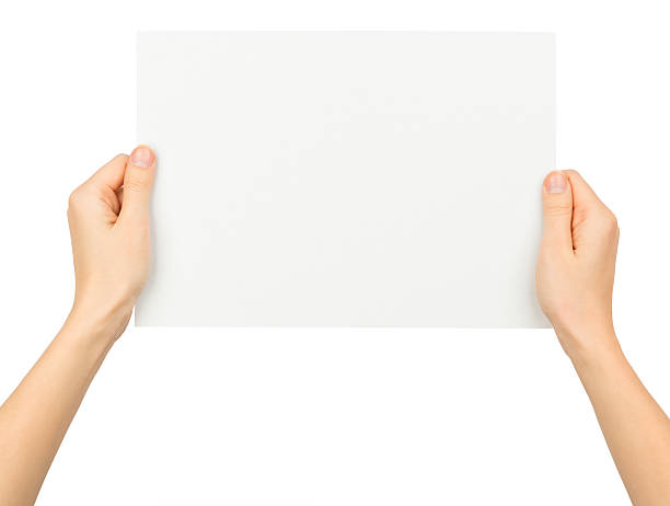 istock Humans hands holding blank paper on white 493119472