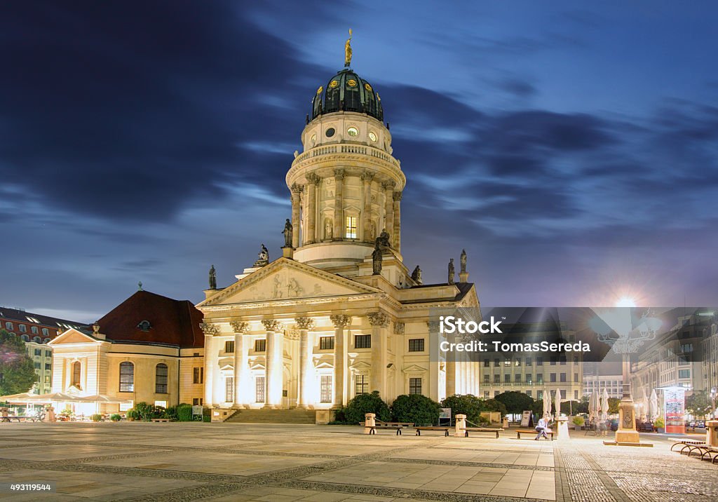 New Church (Deutscher Dom or German Cathedral) on Gendarmenmarkt. New Church (Deutscher Dom or German Cathedral) on Gendarmenmarkt in the evening 2015 Stock Photo