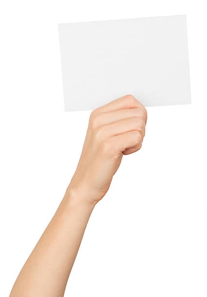 istock Humans right hand holding small white card 493120016