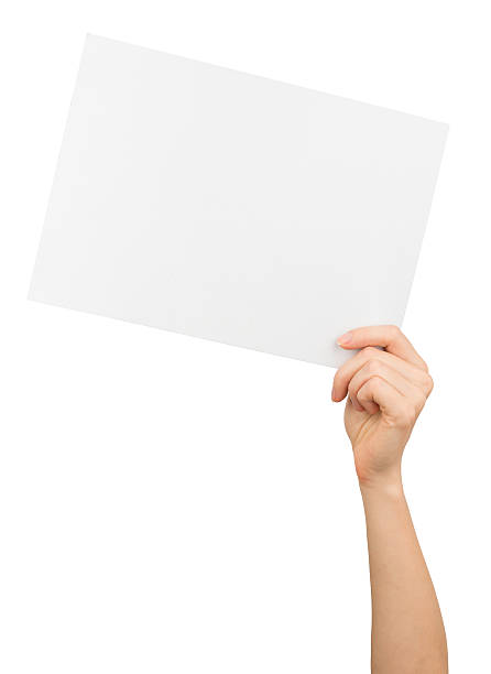 istock Humans left hand holding big white card 493120184